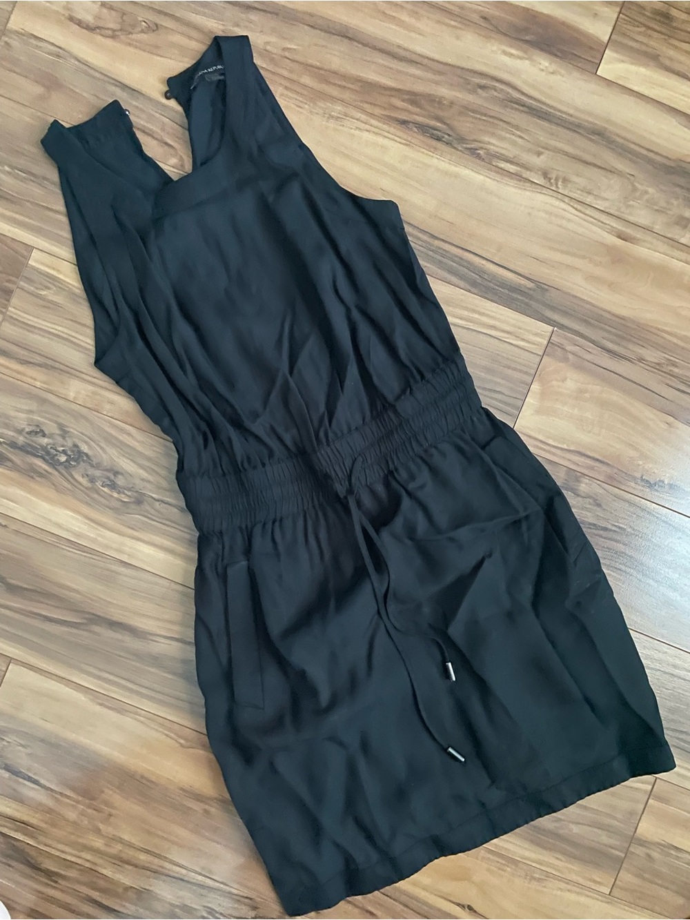 Black Sleeveless Drawstring Waist Dress XS 4 like new tencel